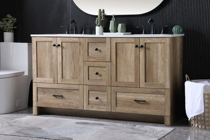 Elegant Furniture & Lighting - Soma 60 Inch Double Bathroom Vanity In Natural Oak - VF2860DNT veiw 3