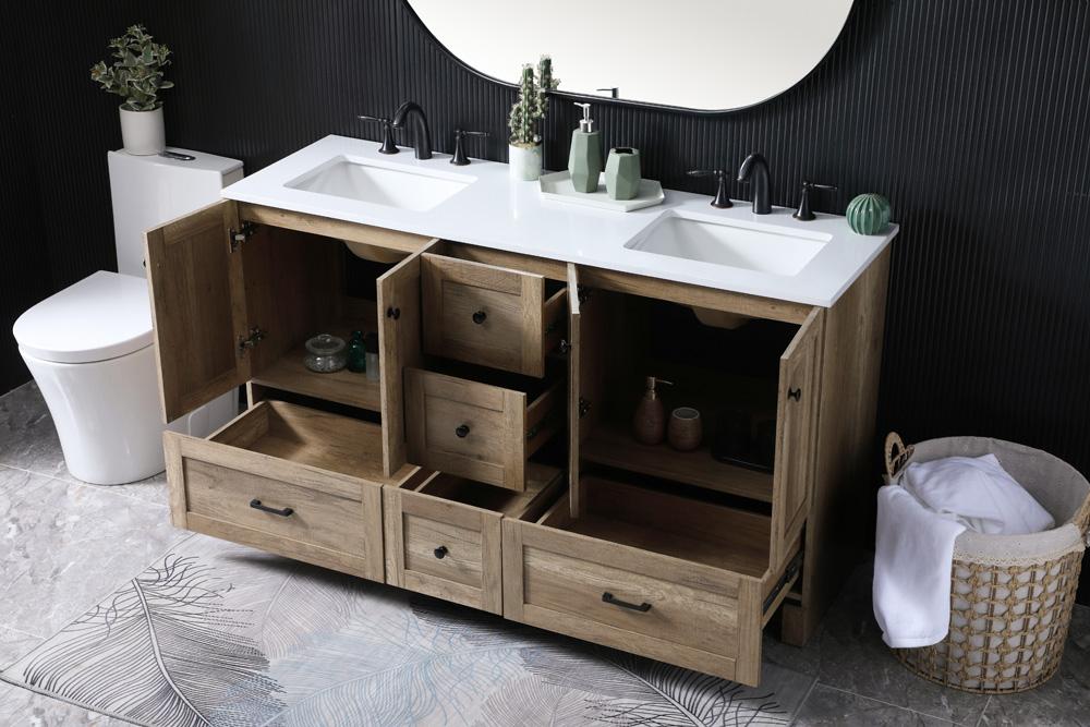 Elegant Furniture & Lighting - Soma 60 Inch Double Bathroom Vanity In Natural Oak - VF2860DNT veiw 4