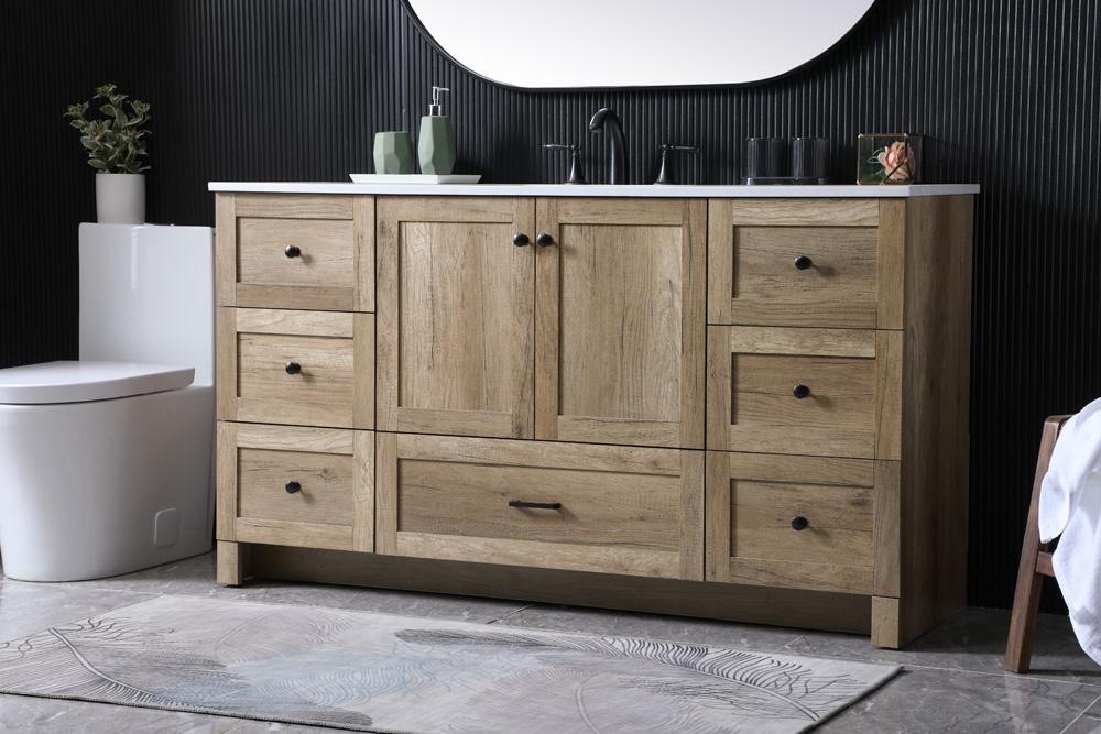 Elegant Furniture & Lighting - Soma 60 Inch SIngle Bathroom Vanity In Natural Oak - VF2860NT veiw 3