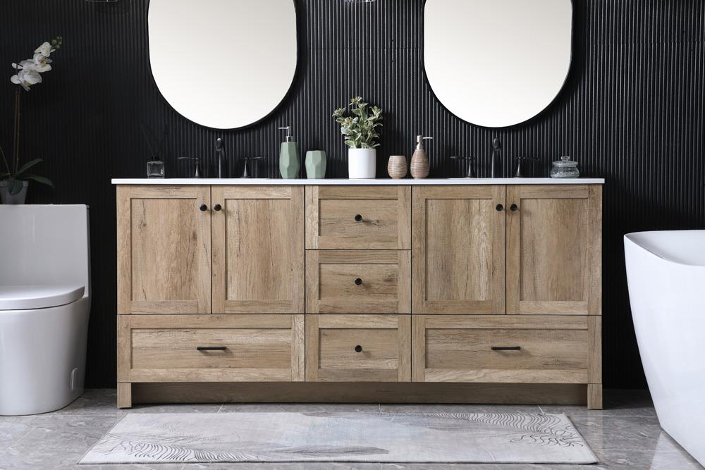 Elegant Furniture & Lighting - Soma 72 Inch Double Bathroom Vanity In Natural Oak - VF2872DNT veiw 2