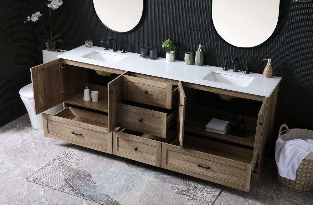 Elegant Furniture & Lighting - Soma 84 Inch Double Bathroom Vanity In Natural Oak - VF2884DNT veiw 4