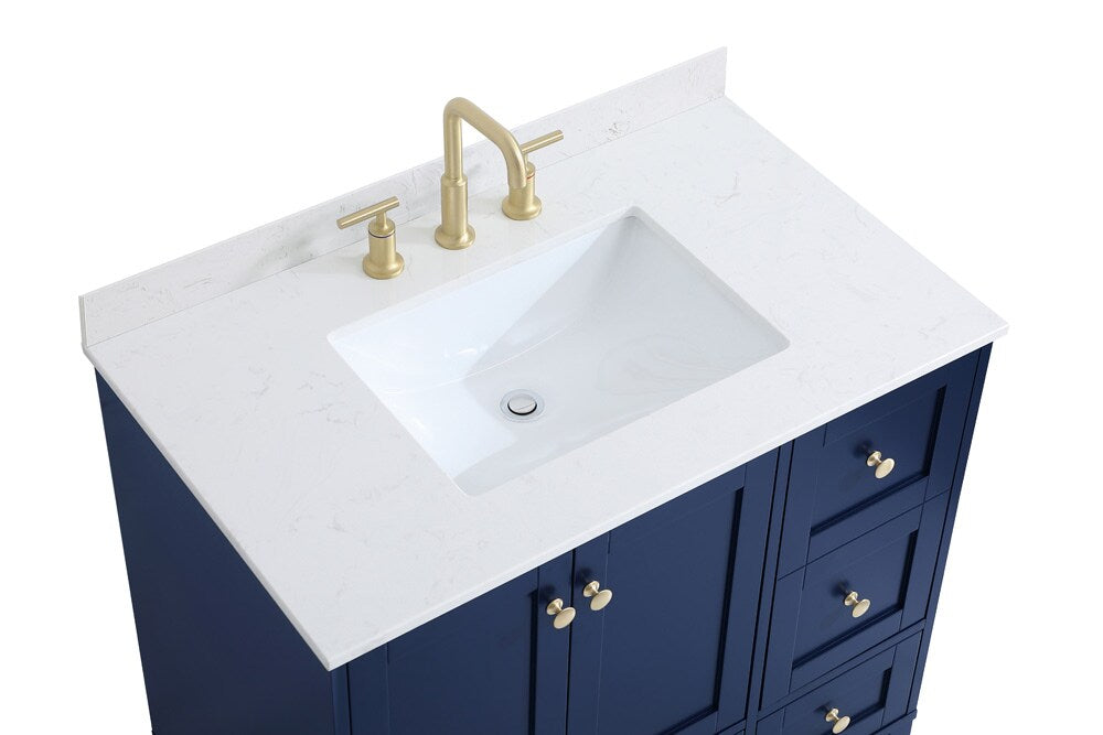 Elegant Furniture & Lighting - Sommerville 36 inch Single Bathroom Vanity in Blue with Backsplash - VF18036BL-BS veiw 3