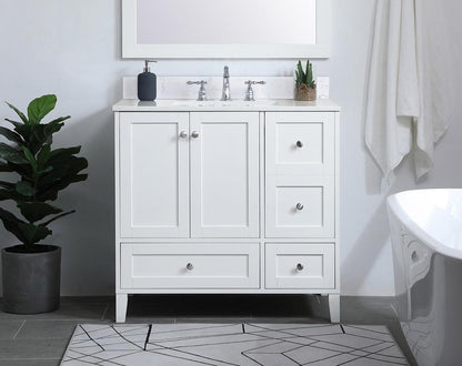 Elegant Furniture & Lighting - Sommerville 36 inch Single Bathroom Vanity in White with Backsplash - VF18036WH-BS veiw 2