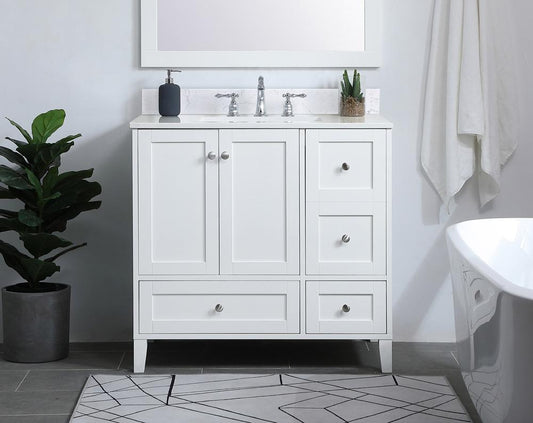 Elegant Furniture & Lighting - Sommerville 36 inch Single Bathroom Vanity in White with Backsplash - VF18036WH-BS veiw 2
