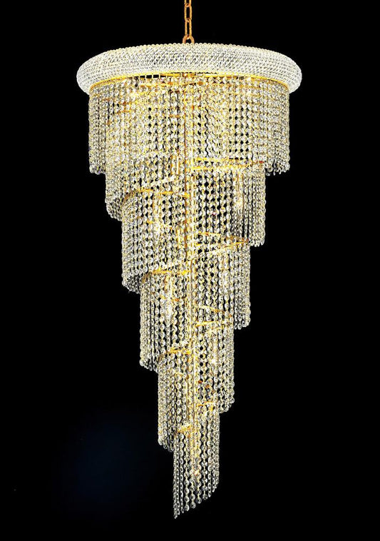 Elegant Furniture & Lighting - Spiral 18 light Gold Chandelier Clear Royal Cut Crystal - V1801SR22G/RC veiw 1