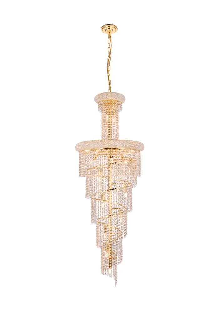 Elegant Furniture & Lighting - Spiral 22 light Gold Chandelier Clear Royal Cut Crystal - V1800SR22G/RC veiw 1