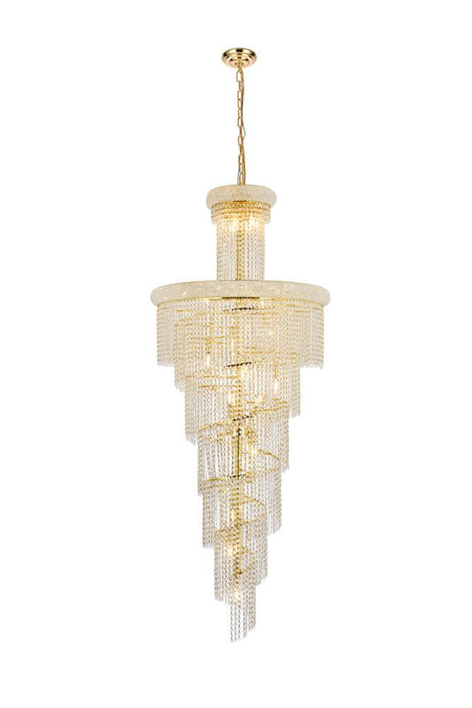 Elegant Furniture & Lighting - Spiral 28 light Gold Chandelier Clear Royal Cut Crystal - V1800SR30G/RC veiw 1