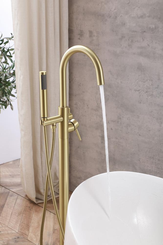 Elegant Furniture & Lighting - Steven Floor Mounted Roman Tub Faucet with Handshower in Brushed Gold - FAT-8001BGD veiw 5