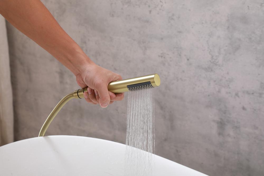 Elegant Furniture & Lighting - Steven Floor Mounted Roman Tub Faucet with Handshower in Brushed Gold - FAT-8001BGD veiw 6