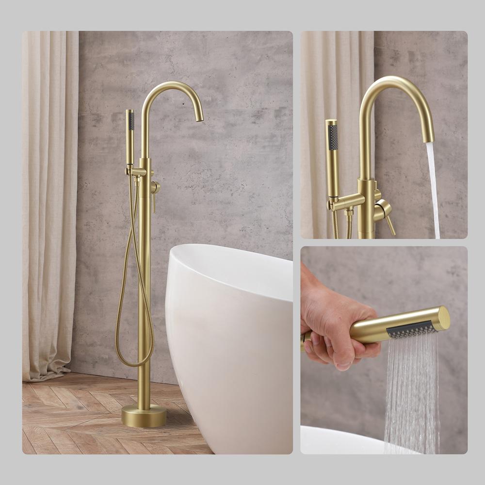 Elegant Furniture & Lighting - Steven Floor Mounted Roman Tub Faucet with Handshower in Brushed Gold - FAT-8001BGD veiw 7