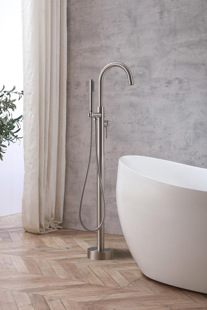 Elegant Furniture & Lighting - Steven Floor Mounted Roman Tub Faucet with Handshower in Brushed Nickel - FAT-8001BNK veiw 3