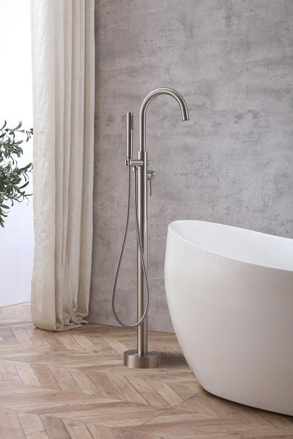 Elegant Furniture & Lighting - Steven Floor Mounted Roman Tub Faucet with Handshower in Brushed Nickel - FAT-8001BNK veiw 3