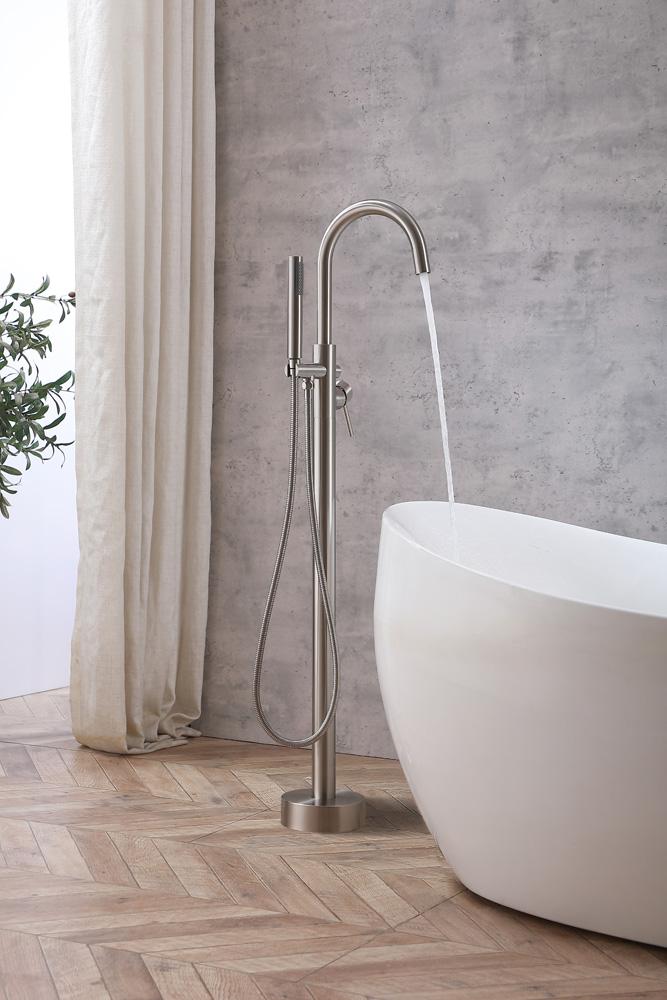 Elegant Furniture & Lighting - Steven Floor Mounted Roman Tub Faucet with Handshower in Brushed Nickel - FAT-8001BNK veiw 4