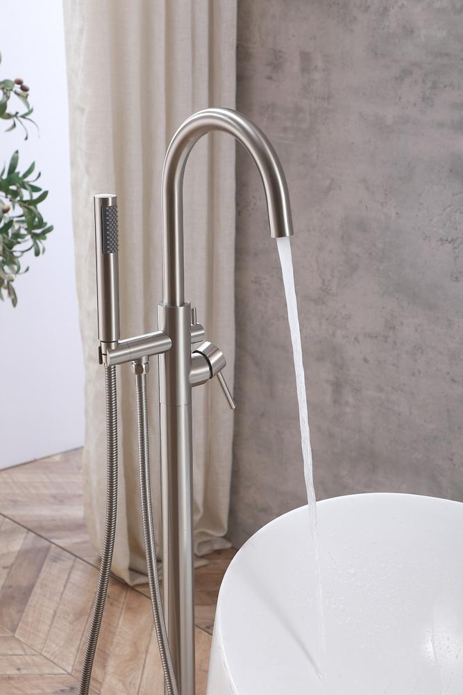 Elegant Furniture & Lighting - Steven Floor Mounted Roman Tub Faucet with Handshower in Brushed Nickel - FAT-8001BNK veiw 5