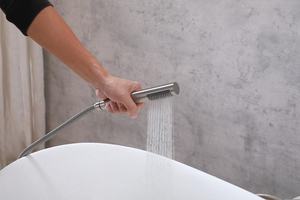 Elegant Furniture & Lighting - Steven Floor Mounted Roman Tub Faucet with Handshower in Brushed Nickel - FAT-8001BNK veiw 6