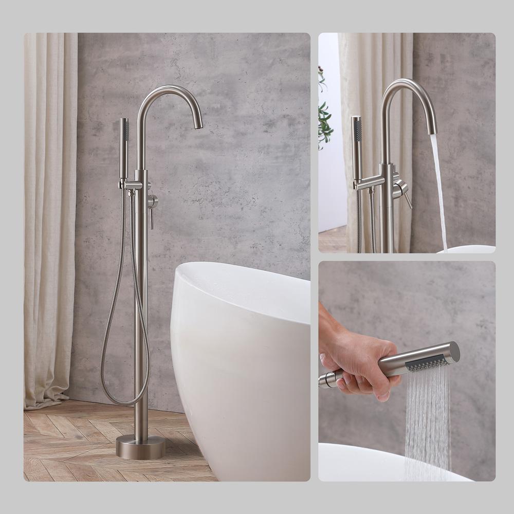 Elegant Furniture & Lighting - Steven Floor Mounted Roman Tub Faucet with Handshower in Brushed Nickel - FAT-8001BNK veiw 7