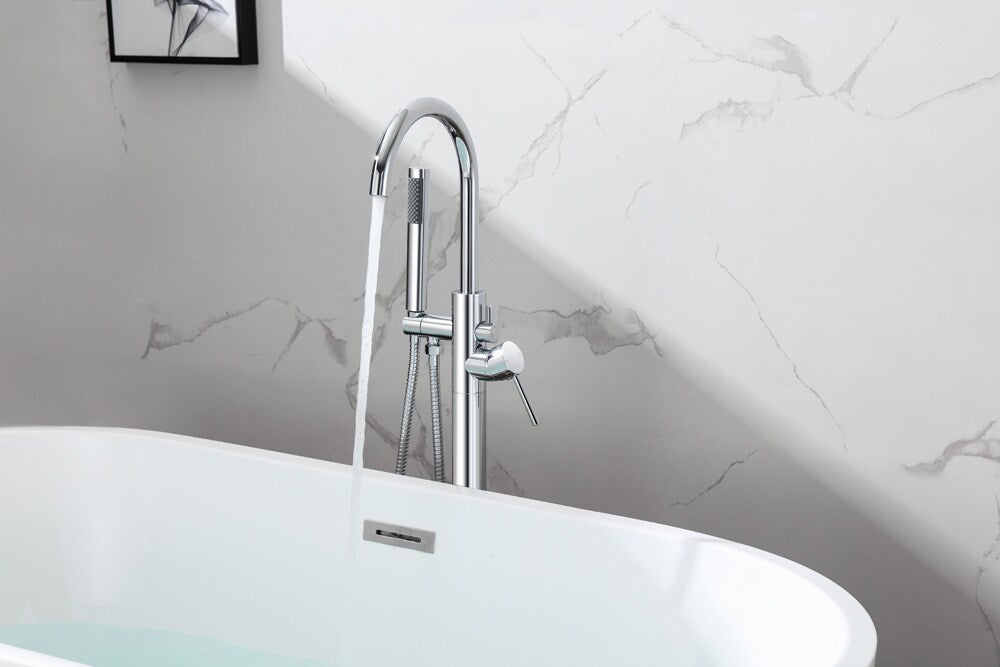 Elegant Furniture & Lighting - Steven Floor Mounted Roman Tub Faucet with Handshower in Chrome - FAT-8001PCH veiw 7
