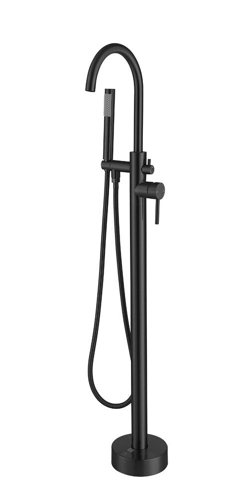 Elegant Furniture & Lighting - Steven Floor Mounted Roman Tub Faucet with Handshower in Matte Black - FAT-8001MBK veiw 1