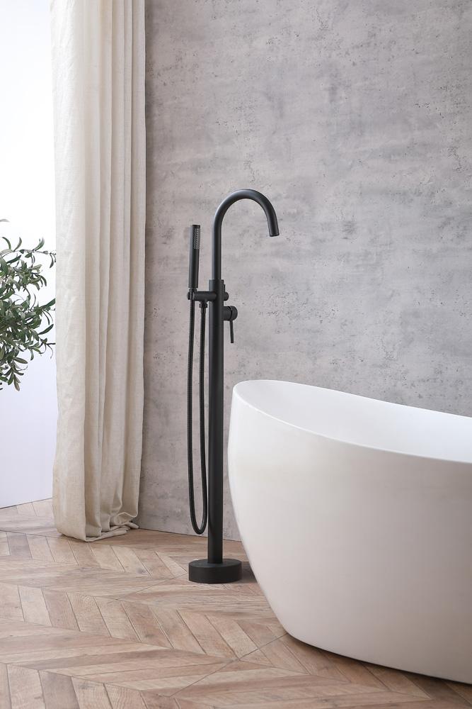 Elegant Furniture & Lighting - Steven Floor Mounted Roman Tub Faucet with Handshower in Matte Black - FAT-8001MBK veiw 3
