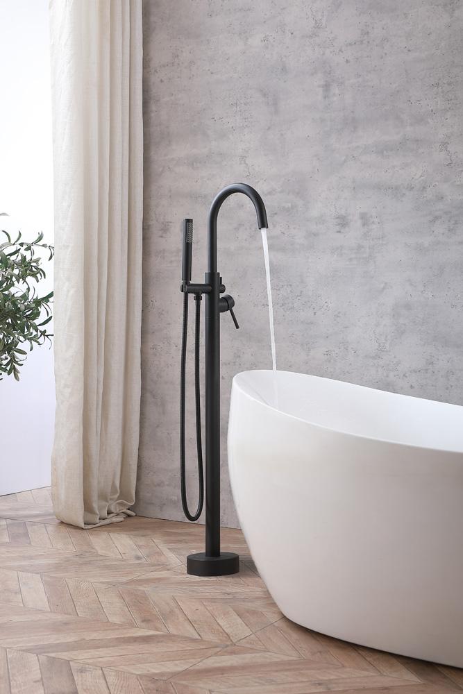 Elegant Furniture & Lighting - Steven Floor Mounted Roman Tub Faucet with Handshower in Matte Black - FAT-8001MBK veiw 4