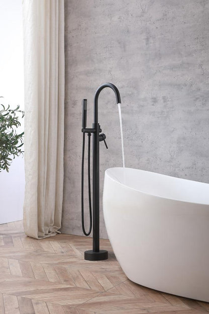 Elegant Furniture & Lighting - Steven Floor Mounted Roman Tub Faucet with Handshower in Matte Black - FAT-8001MBK veiw 4