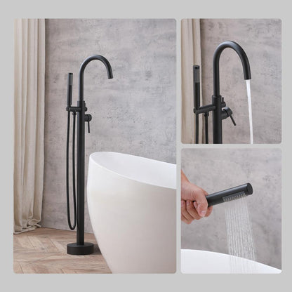 Elegant Furniture & Lighting - Steven Floor Mounted Roman Tub Faucet with Handshower in Matte Black - FAT-8001MBK veiw 7