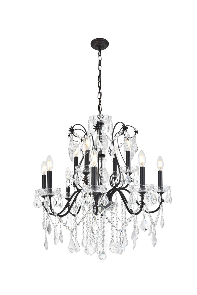 Elegant Furniture & Lighting - St. Francis 12 light Dark Bronze Chandelier Clear Royal Cut Crystal - V2015D28DB/RC veiw 1