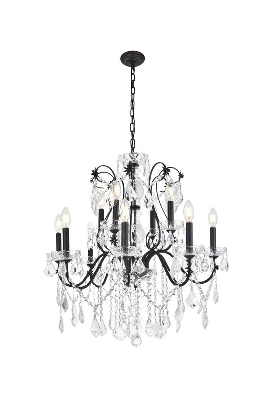 Elegant Furniture & Lighting - St. Francis 12 light Dark Bronze Chandelier Clear Royal Cut Crystal - V2015D28DB/RC veiw 1