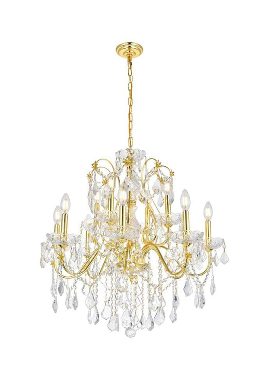 Elegant Furniture & Lighting - St. Francis 12 light Gold Chandelier Clear Royal Cut Crystal - V2015D28G/RC veiw 1