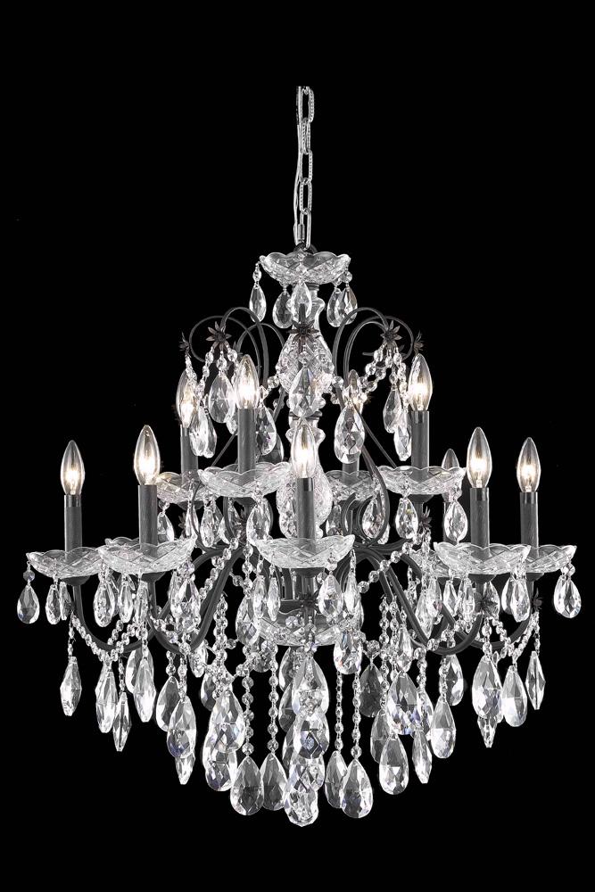 Elegant Furniture & Lighting - St. Francis 12 light Dark Bronze Chandelier Clear Royal Cut Crystal - 2016D28DB/RC veiw 1