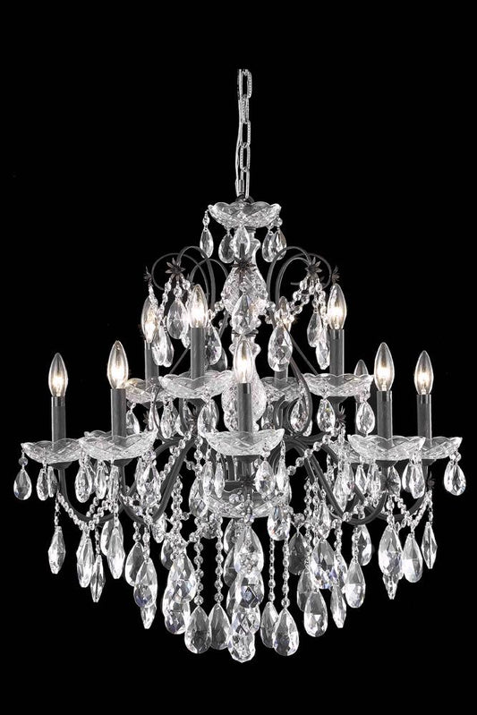 Elegant Furniture & Lighting - St. Francis 12 light Dark Bronze Chandelier Clear Royal Cut Crystal - 2016D28DB/RC veiw 1