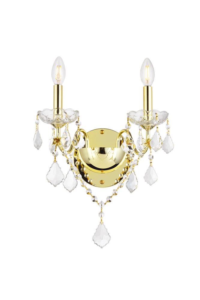 Elegant Furniture & Lighting - St. Francis 2 light Gold Wall Sconce Clear Royal Cut Crystal - V2015W2G/RC veiw 1