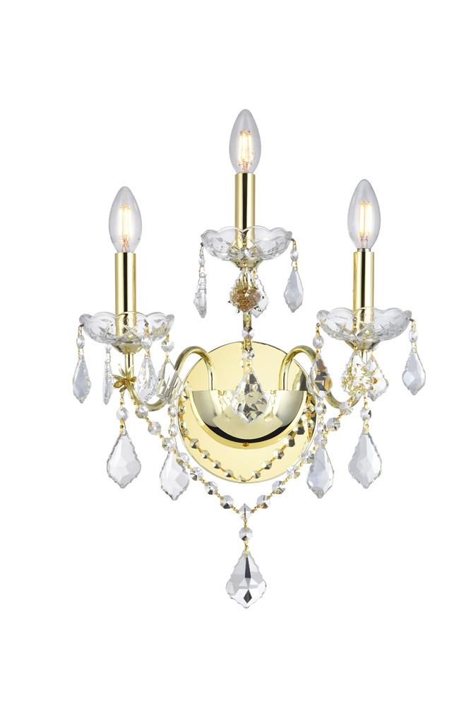 Elegant Furniture & Lighting - St. Francis 3 light Gold Wall Sconce Clear Royal Cut Crystal - V2015W3G/RC veiw 1