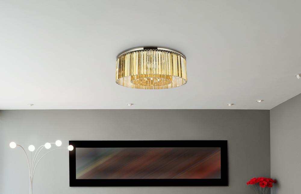Elegant Furniture & Lighting - Sydney 10 light polished nickel Flush Mount Golden Teak (Smoky) Royal Cut Crystal - 1208F43PN-GT/RC veiw 1