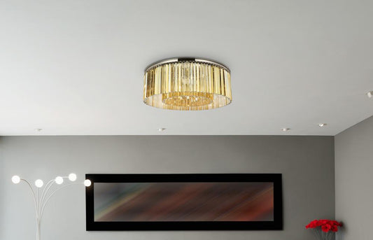 Elegant Furniture & Lighting - Sydney 10 light polished nickel Flush Mount Golden Teak (Smoky) Royal Cut Crystal - 1208F43PN-GT/RC veiw 1