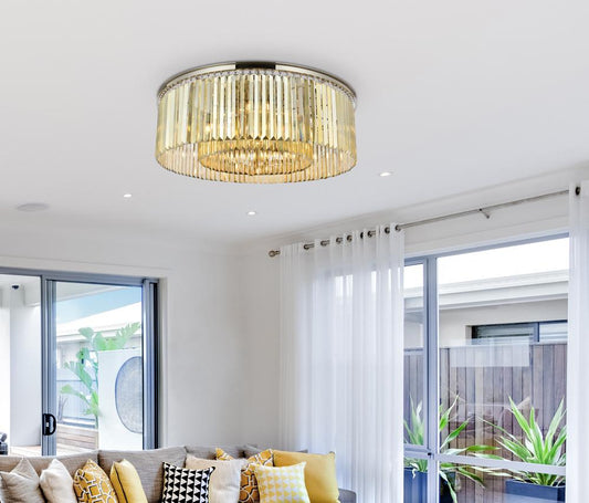 Elegant Furniture & Lighting - Sydney 10 light polished nickel Flush Mount Golden Teak (Smoky) Royal Cut Crystal - 1238F43PN-GT/RC veiw 1