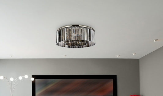 Elegant Furniture & Lighting - Sydney 10 light polished nickel Flush Mount Silver Shade (Grey) Royal Cut Crystal - 1208F43PN-SS/RC veiw 1