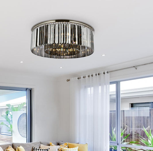 Elegant Furniture & Lighting - Sydney 10 light polished nickel Flush Mount Silver Shade (Grey) Royal Cut Crystal - 1238F43PN-SS/RC veiw 1