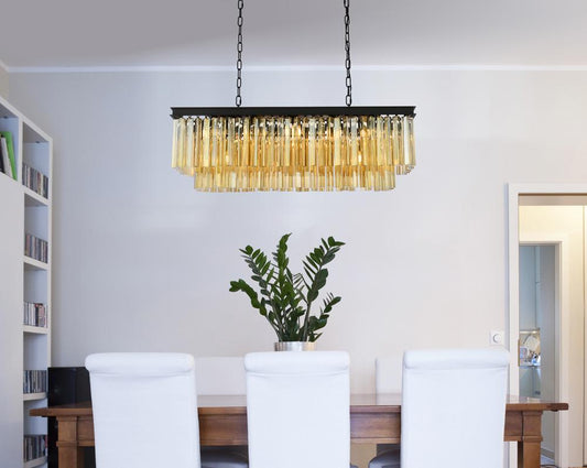 Elegant Furniture & Lighting - Sydney 12 light Matte Black Chandelier Golden Teak (Smoky) Royal Cut Crystal - 1202D40MB-GT/RC veiw 1