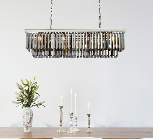 Elegant Furniture & Lighting - Sydney 12 light polished nickel Chandelier Silver Shade (Grey) Royal Cut Crystal - 1232D50PN-SS/RC veiw 1