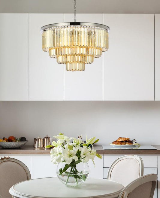 Elegant Furniture & Lighting - Sydney 17 light polished nickel Chandelier Golden Teak (Smoky) Royal Cut Crystal - 1231D32PN-GT/RC veiw 1
