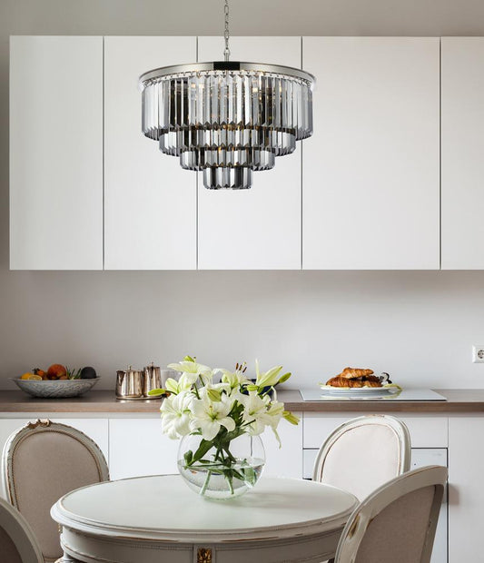 Elegant Furniture & Lighting - Sydney 17 light polished nickel Chandelier Silver Shade (Grey) Royal Cut Crystal - 1231D32PN-SS/RC veiw 1