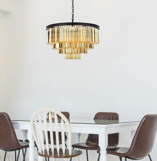 Elegant Furniture & Lighting - Sydney 17 light Matte Black Chandelier Golden Teak (Smoky) Royal Cut Crystal - 1201D32MB-GT/RC veiw 1