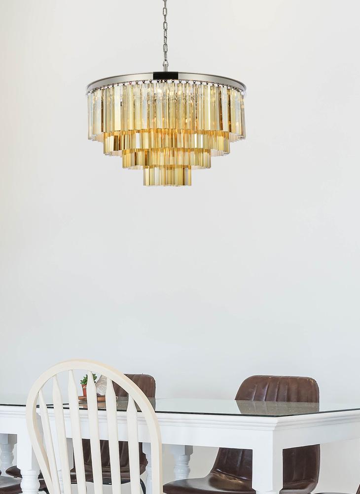Elegant Furniture & Lighting - Sydney 17 light polished nickel Chandelier Golden Teak (Smoky) Royal Cut Crystal - 1201D32PN-GT/RC veiw 1