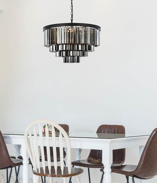 Elegant Furniture & Lighting - Sydney 17 light Matte Black Chandelier Silver Shade (Grey) Royal Cut Crystal - 1201D32MB-SS/RC veiw 1