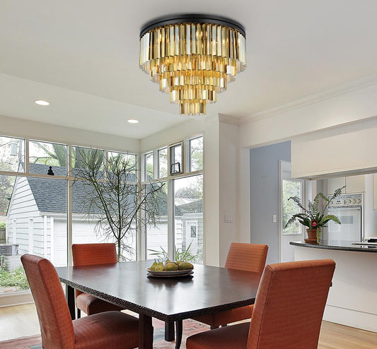 Elegant Furniture & Lighting - Sydney 17 light Matte Black Flush Mount Golden Teak (Smoky) Royal Cut Crystal - 1201F32MB-GT/RC veiw 1