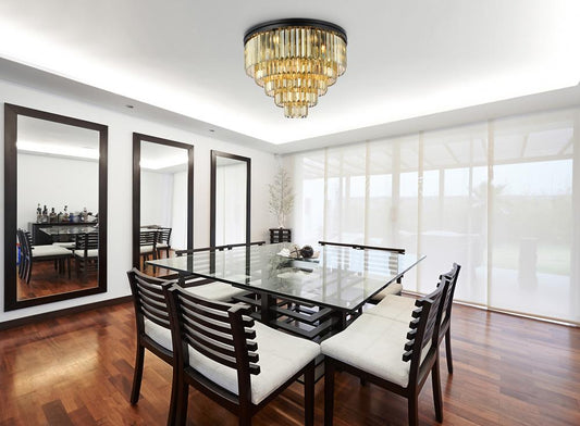 Elegant Furniture & Lighting - Sydney 17 light Matte Black Flush Mount Golden Teak (Smoky) Royal Cut Crystal - 1231F32MB-GT/RC veiw 1