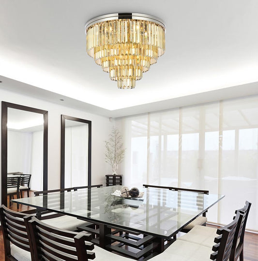 Elegant Furniture & Lighting - Sydney 17 light polished nickel Flush Mount Golden Teak (Smoky) Royal Cut Crystal - 1231F32PN-GT/RC veiw 1
