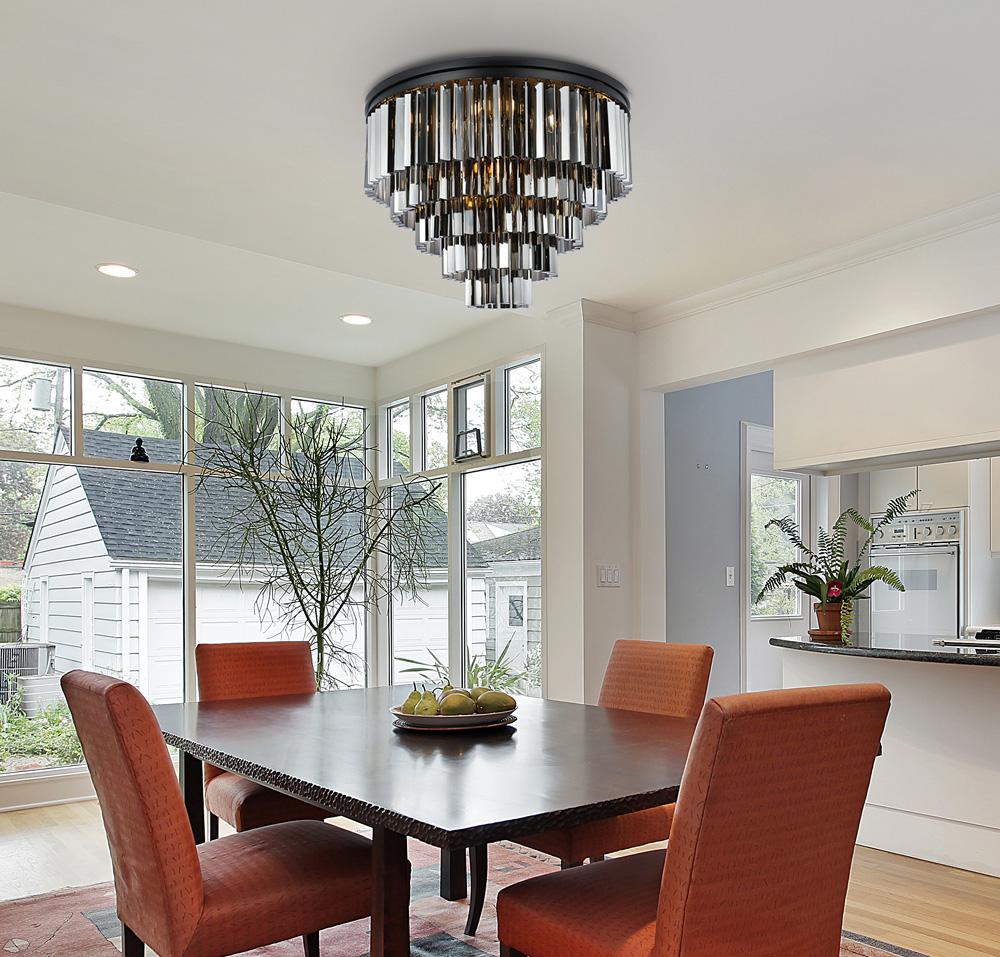 Elegant Furniture & Lighting - Sydney 17 light Matte Black Flush Mount Silver Shade (Grey) Royal Cut Crystal - 1201F32MB-SS/RC veiw 1