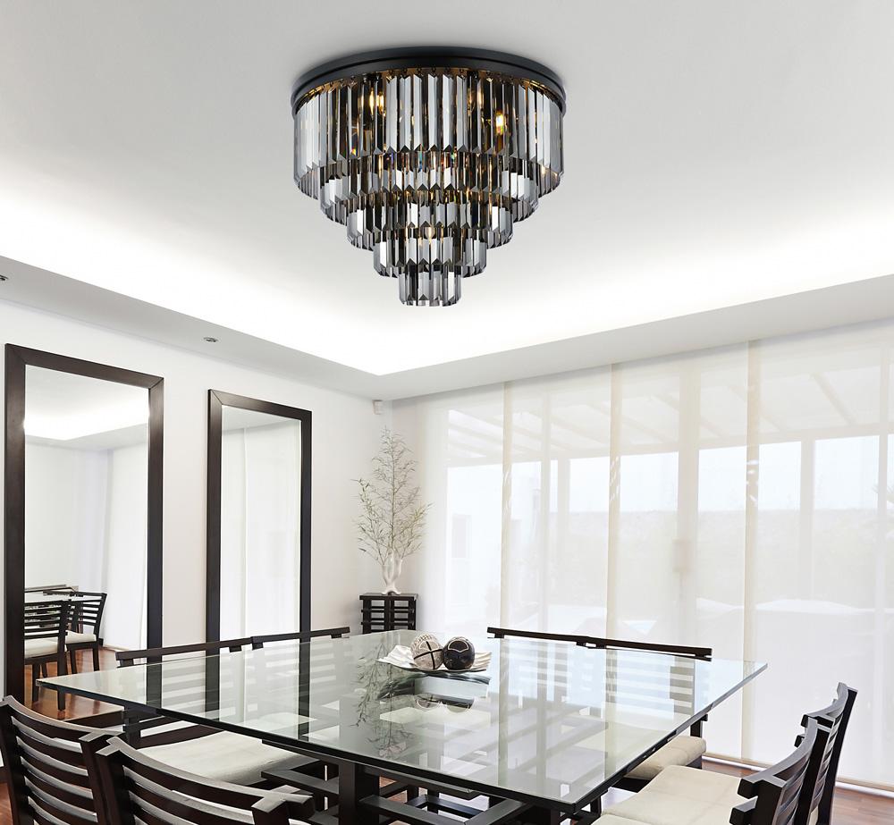 Elegant Furniture & Lighting - Sydney 17 light Matte Black Flush Mount Silver Shade (Grey) Royal Cut Crystal - 1231F32MB-SS/RC veiw 1